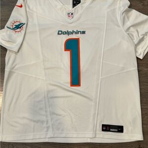 Nike White and Teal Dolphins Jersey